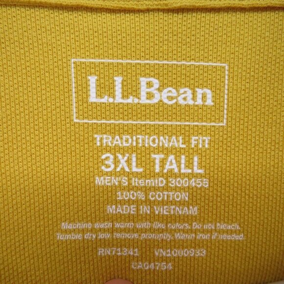 LL Bean Polo Shirt Mens Size 3XL Tall Yellow 2 Button Short Sleeve Waffle Knit - Picture 4 of 8